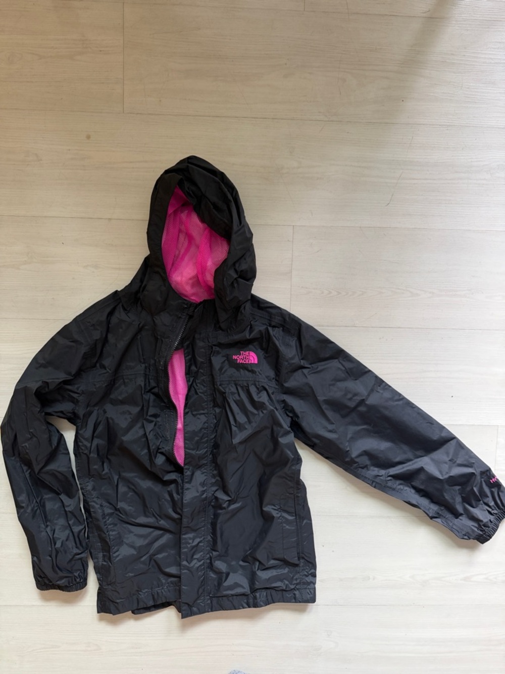 The North Face Black Raincoat with Pink Interior